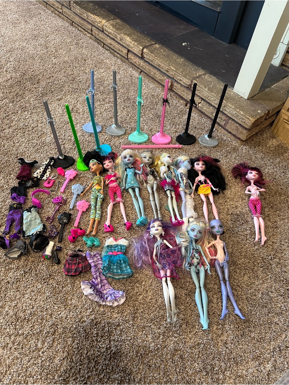 Lot of 11 Assorted Years Monster High Dolls  W Alot Of Accessories &  Stands